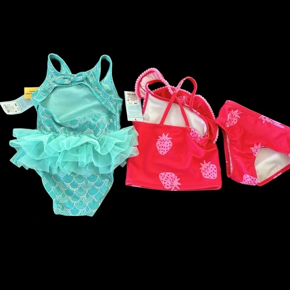 NWT Bundle of 2 Cat & Jack Baby Girls 18 months Swimsuits Strawberry Mermaid New